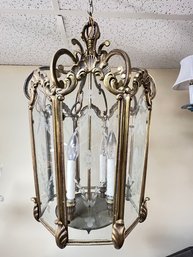 1920's 4 Lite Chandelier - Candelabra Style, Glas Framed, With Wheel Cut Panels.