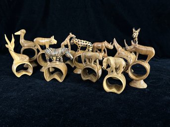 Vintage African Hand Carved Wood Animal Napkin Rings