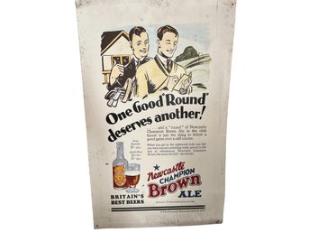 Newcastle Brown Ale Vintage English Metal Advertising Sign