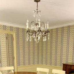 An Antiqued Silver Tone Crystal Chandelier - Six Lights - Dining Room