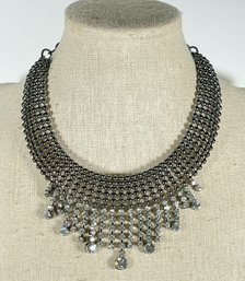 Contemporary Eveningwear Rhinestone Darkened Silver Tone Choker Necklace