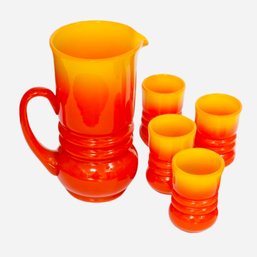 An Exquisite Polish Art Glass Orange Jug & Tumblers, Designed By Lucyna Pijaczewska