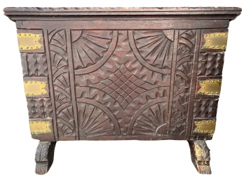 Artisan Carved Antique Footed Blanket Chest