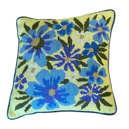 Vintage Handmade Needlepoint Boho Floral Throw Pillow 12 Inch Square