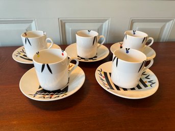 Set Of Five Sarah Grosse Cups & Saucers