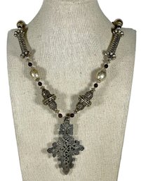 Ethiopian Silver Plated Cross Necklace Fancy Chain