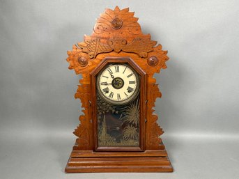 A Beautiful Gingerbread Mantle Clock With Key