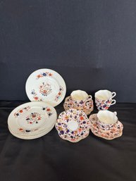 A Beautiful Vintage Lot Of COALPORT Teacup & Saucer Set And Red RD 12256 Dessert Plates