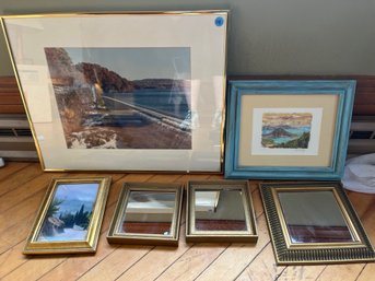 Lot Of Six - 3 Mirrors And 3 Framed Artwork