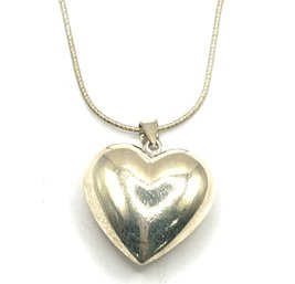 Gorgeous Italian Sterling Silver Smooth Sparkly Chain With Large Bubble Heart Pendant