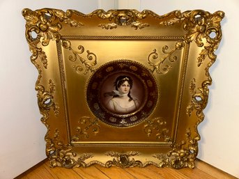 Very Fine Antique Signed ROYAL VIENNA PORTRAIT PLATE In Heavily Gold Gilt Frame- 3rd Party Shipping