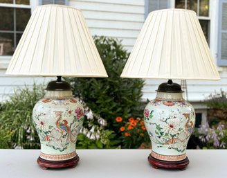 A Pair Of Antique Asian Ginger Jars - Fitted For Electricity In England, Mid Century