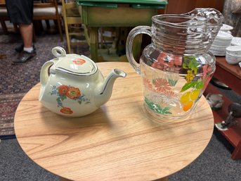 Beautiful Halls Vintage And Rare Streamline Orange Poppy Teapot And Mid Century Lemonade Pitcher