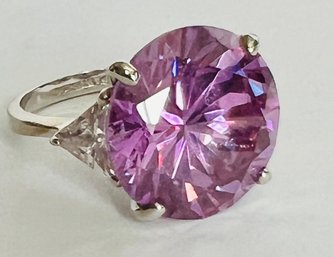 BIG AND BEAUTIFUL SIGNED STERLING SILVER 3/4' PINK SAPPHIRE GEMSTONE