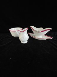 Red Trimmed Gravy Boat And Creamer Set