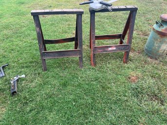 Pair Of Sturdy Metal Contractors Saw Horses