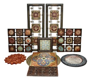 Set Of 9 Assorted Decorative Arabesque And Rosette Mosaic Metal Art Pieces