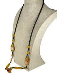 Silk Leather Carnelian Stone Necklace 28'