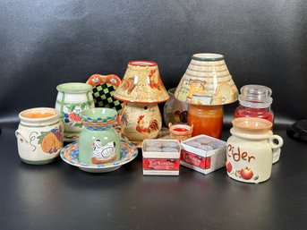 A Large Assortment Of Country Farmhouse Candles & Accessories, Most By Yankee Candle