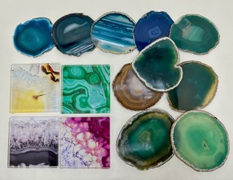 10 Agate Coasters & 4 Lucite Square Coasters By Rablabs