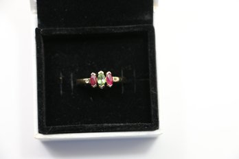 14k Yellow Gold Ruby Peridot Ring Size 7