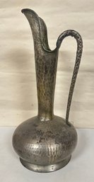 Vintage Art Deco Hand- Hammered Pewter - Large Pitcher Or Jug With One Side Handle     212/A4