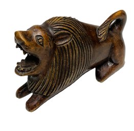 Hardwood 7' Roaring Lying Lion Hand Carved Sculpture