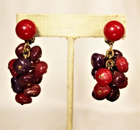 Multi Colored Purple Red Plastic Dangle Pierced Earrings