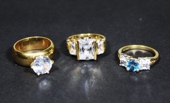 Lot Three Fine Gold Tone Gemstone Rings Sizes 5.5 To 6.5