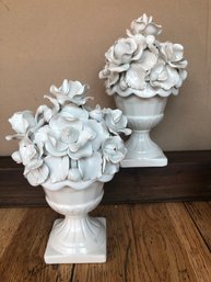 2 Italian White Glazed Floral Centrepieces, Classis And Beautiful