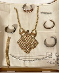 Collection Lot Of Jewelry - Beautiful Gold & Silver Color Necklace, Bracelets, Pin Multicolors. SUZS/A4