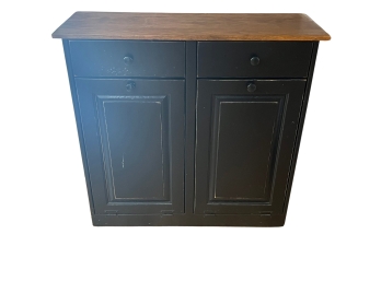 Amish Made Storage / Trash &  Recycling Cabinet - In Black Finish With A Lacquered Natural Wood Top