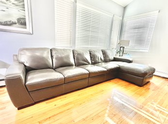 Gorgeous Grey Leather Sofa With Chaise