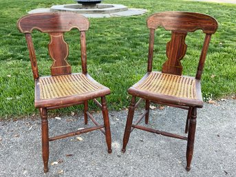 Antique Cane Seated Side Chairs With Faux Wood Grain Backs (Solid Pine)