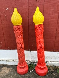 Vintage Red Candlesticks 38' Blow Mold Christmas Lawn Decorations