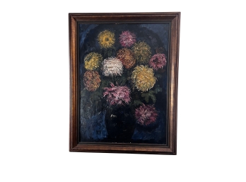 Impressionist Painting Of Cut Chrysanthemum/Allium Flowers In Vase