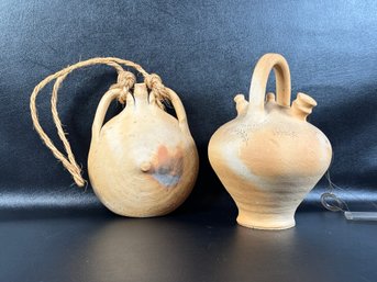 A Pair Of Traditional Spanish Water Vessels In Clay: Canteen & Botijo