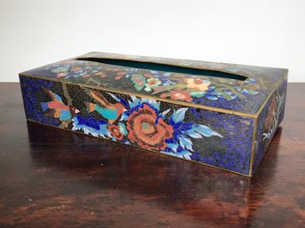 Wonderful Vintage Cloisonne / Enamel Tissue Box Cover - VERY HARD TO FIND - Nice Condition - Birds / Flowers