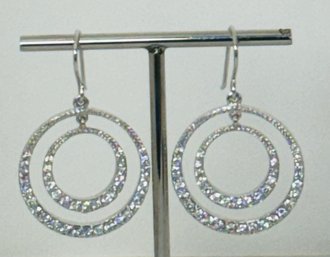 SPARKLING STERLING SILVER DOUBLE HOOP CRYSTAL OR CZ DANGLE EARRINGS