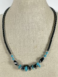 Vintage Jadeite And Hematite Beaded Necklace 16'