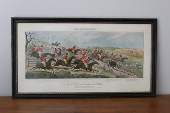 Vintage Framed Leicestershire A Struggle For The Start Lithograph