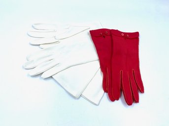 Pairing Of Vintage Ladies Red Stetson & White Gloves