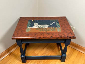 Hand Painted Cat Table With Blue Painted Base