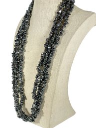 Three Heavy Strands Hematite Shard Beaded Necklaces From Alaska