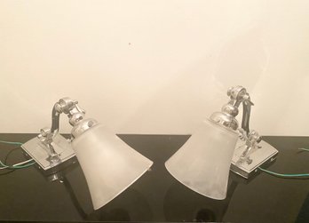 Pair Of Chrome Sconces With Glass Shades