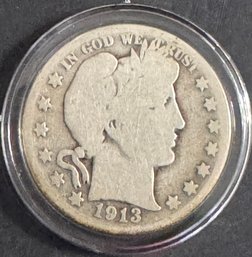 1913-D Barber Silver Half Dollar