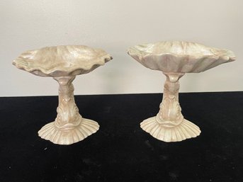 Pair Of Vintage Cabbage Majolica Pedestal Bowls