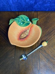 J. McCall Footed Peach Dish And Spoon