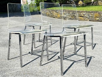 A Set Of 4 Modern Lucite And Chrome Side Chairs By CB2