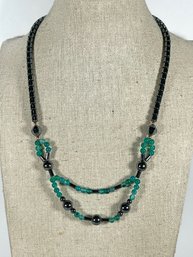 Hematite And Jadeite Beaded Necklace 17' Long